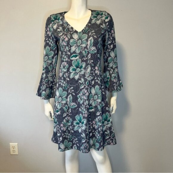 Anthropologie Maeve Blue Gray Florence Swing Dress Size Small - Picture 2 of 12